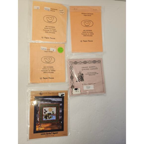 Miniature Quilt Paper Pieces Pattern Bundle of 5 Packages Tiny Various - Picture 1 of 10